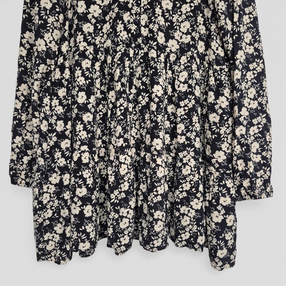 Zara Womens Size M Black Floral Tiered Babydoll Mini Dress Long Sleeve Collared - Picture 3 of 9